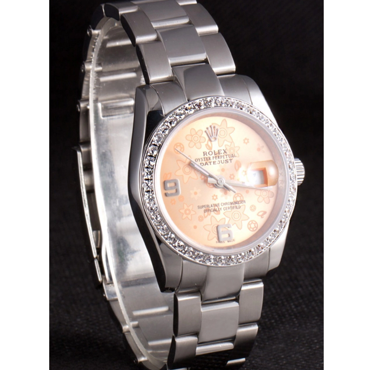 AAA Replica Watches Stainless Rolex Orange Diamond Dial Polished Flowers Plated Steel Datejust 0817